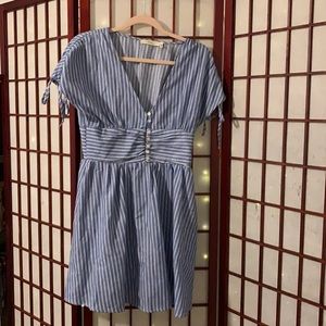 Blue and white striped linen dress